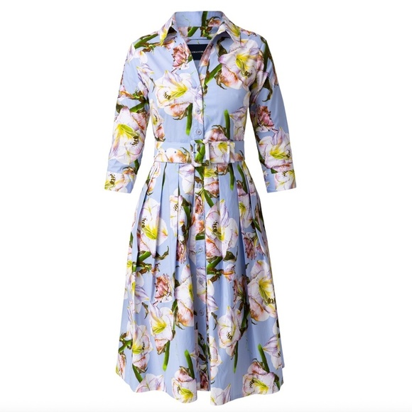 Samantha Sung Audrey Lily Print Stretch Cotton Dress